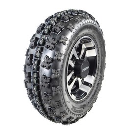 MASSFX MK 21x7-10 ATV Front Tire & 10x5 4/156 Machined Wheel Kit fits Kawasaki KXT KSF 300B & Yamaha YSF YFZ YFM 21x7x10 (Driver Side)