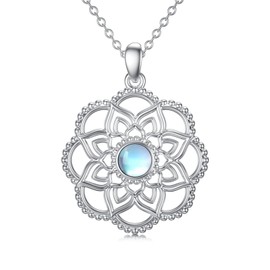 ROMANTICWORK Lotus Moonstone Necklace Sterling Silver Lotus Flower Pendant Necklace Yoga Jewellery Gifts for Women Girls