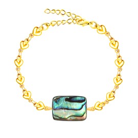 Oneress Shell Jewelry Adjustable Chain Stainless Steel Abalone Layered Bracelet Elegant Modern Mermaid Beach Bracelet for Women Men YA5517-Gold