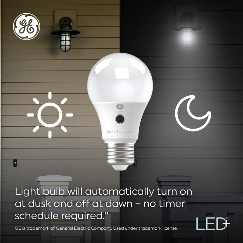 GE LED+ A19 Dusk to Dawn LED Light Bulbs, Automatic