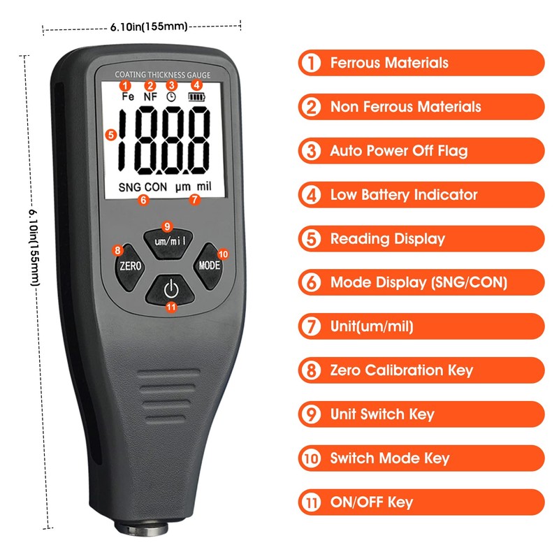 Coating Thickness Gauge Digital Paint Thickness Gauge with Sensor for