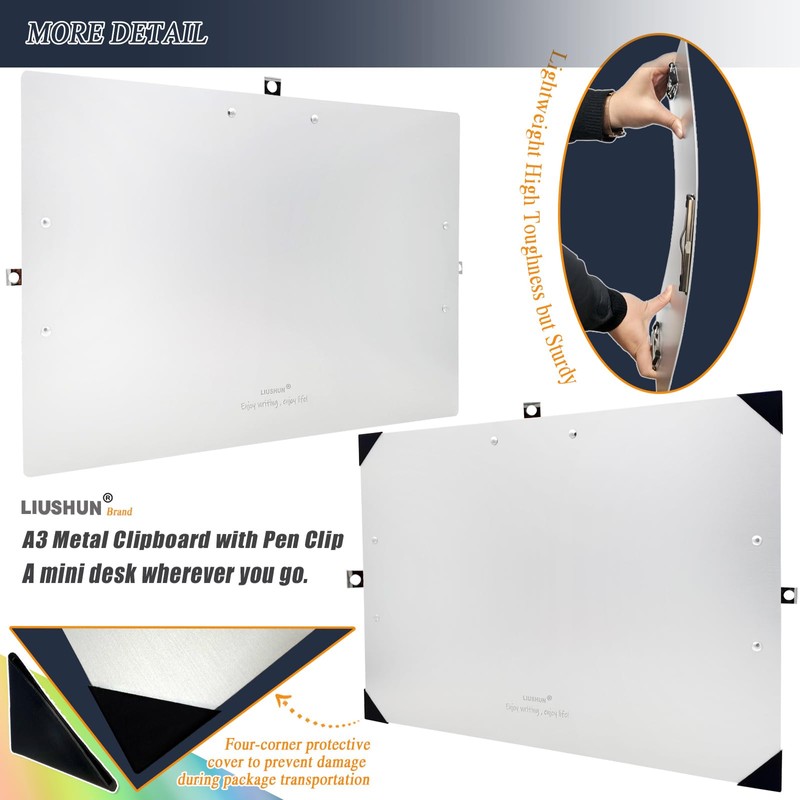 Three Clip Aluminum 11x17 Clipboard Metal Stainless Hangable Clipboards Art