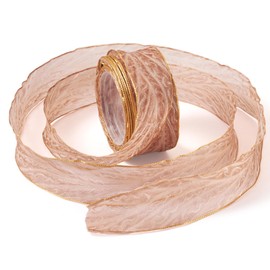 KISSITTY 10 Yards Brown Crinkled Ribbon 1 Inch Wide Wrinkled Ruffled Craft Decorative Polyester Ribbon for Valentine's Day Floral Bouquets Garlands Wedding Gift Wrapping Hair Decor