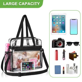 Oraben Oraben Clear Bag Stadium Approved 12x6x12 Clear Tote Bag with Removable Strap Clear Lunch Bag for Work Sports Festival (One Pocket, Black)