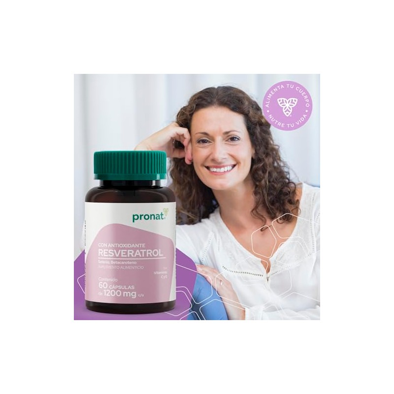 PRONAT | Resveratrol, Antioxidante, Suplemento Alimenticio, Selenio y Betacaroteno, 60