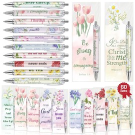 Stuffygreenus 60 Sets Christian Bible Verse Pens Gifts Bulk with Bookmarks Inspirational Scripture Pens Religious Ballpoint Pen with Black Ink Floral Design for Prayers Women Church Gifts (Floral)