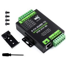 4-Ch RS485 to RJ45 Ethernet with POE Serial Server Adapter Industrial Isolated Serial Module, 4-CH Independent RS485, Support Modbus Gateway/MQTT/JSON, Bi-Directional Transparent Transmission