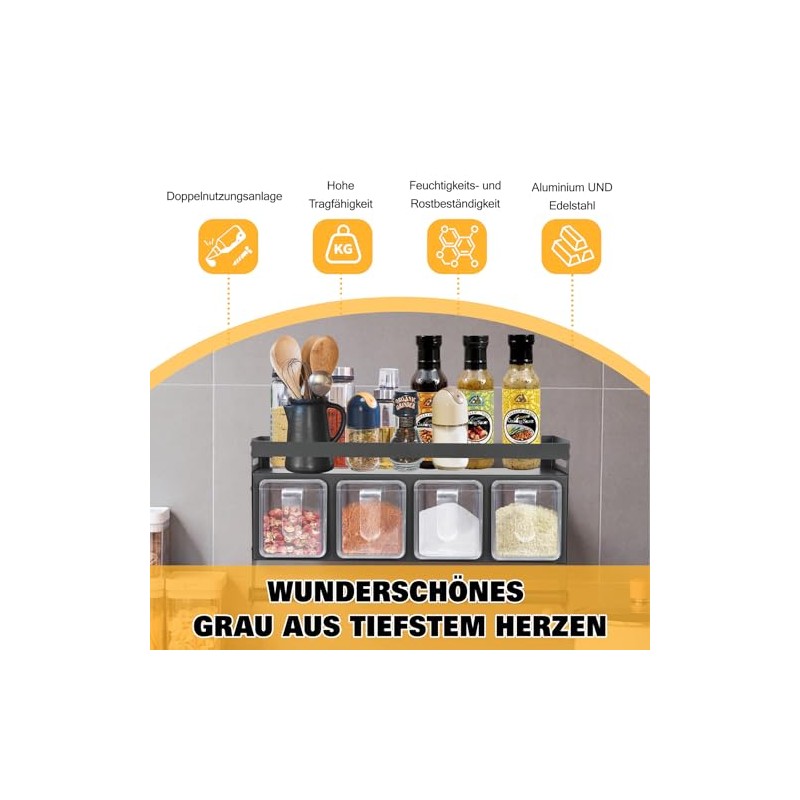 Spice Rack Wall with Spice Box & Kitchen Roll Holder,