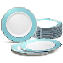 " OCCASIONS " 120 Plates Pack, Heavyweight Disposable Wedding Party Plastic Plates (10.5'' Dinner Plate, Imperial Turquoise Blue/Green & Silver)