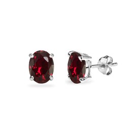 Red Earrings for Women Sterling Silver Studs 6x4mm Oval Synthetic Ruby Stud Earring for Bridesmaids Trendy Fashion