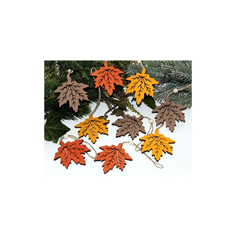 Set of 9 Pendant Leaf Autumn Decorative Wood Autumn Pendant