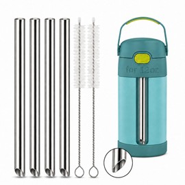 Metal Straws for Thermos Funtainer 12 oz Water Bottle, Stainless Steel Straw for Thermos 12 oz, Durable, BPA-Free With Clean Brush, Dishwasher Safe, 4 Pcs