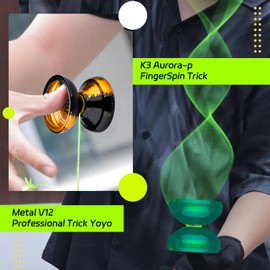 MAGICYOYO Professional Crystal K3 & V12 Metal Yoyo for Kids, Pack of 2 Yoyos, Responsive Yo-yo for Kids, Unresponsive Yo Yos Bearing Kit for Fingerspin Yoyos Trick +12 Yo-yo Strings +Case Bag