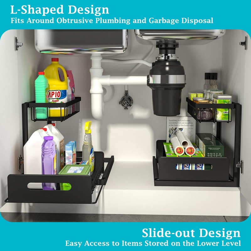 REALINN Under Sink Organizer, Pull Out Cabinet Storage 2 Tier