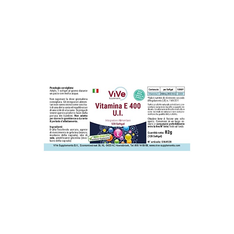 Vitamin E 400 IU - 120 Softgels for 120 Days