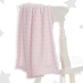 Metzuyan Baby Girls Boys Embossed Plush Fleece Pram Cot Blanket Pink 75x90 cm