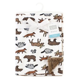 Hudson Baby Unisex Baby Plush Blanket with Furry Binding and Back, Animal Adventure, One Size