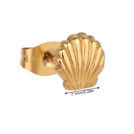 Mikovivi Mini Gold Shell Stud Earrings, Dainty Small Stainless Steel Golden Seashell Earrings Tiny Jewellery Gifts Accessories for Women Her Summer Beach Vacation