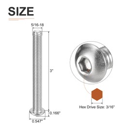 DTGN 5/16-18x3" Button Head Socket Cap Screws - 10Pack - Good for Machine - 304 Stainless Steel 18/8 - Hex Drive Full Thread UNC Fasteners