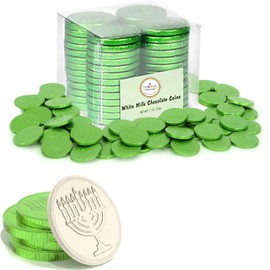 White Milk Chocolate Hanukkah Gelt Coins, Chanukah Chocolate in Acetate, Kosher Cholov Yisroel, Made in Israel (Single, 48 Large Half-Dollar Coins)