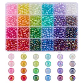 PH PandaHall 1440 abalorio redondas acrílicas de 6 mm para hacer joyas, 24 colores transparentes de color AB abalorio de arco iris, abalorio espaciadoras sueltas brillantes a granel para pulseras