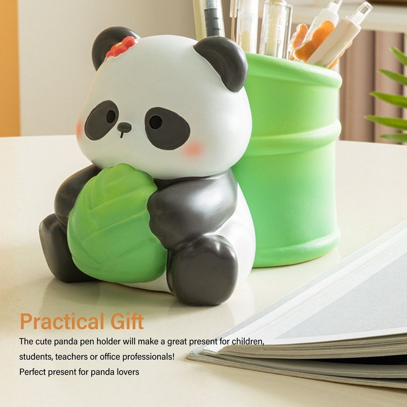 Panda Bamboo Pen Holder Cute Shape Large Capacity Resin Multipurpose