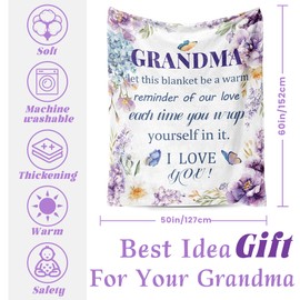 Grandmother Gifts from Grandchildren Soft Fluffy Flannel 60X50 Inch Letter Floral Print Clear Blanket, Blanket for Grandma for Christmas Birthday Thanksgiving Valentine's Day