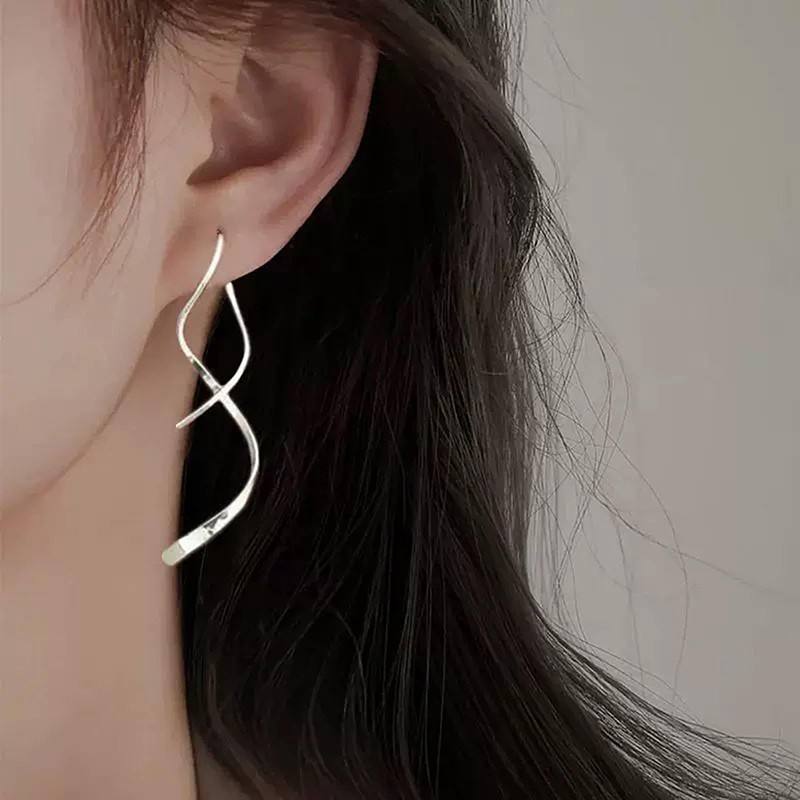 Silver Dangle Earrings, Hypoallergenic Twisted Pull Through Drop Earrings for