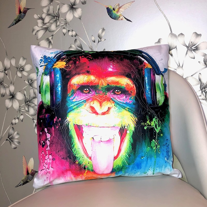 The Beach Stop Chimpanzee Rainbow Monkey Printed Cushion Cover |