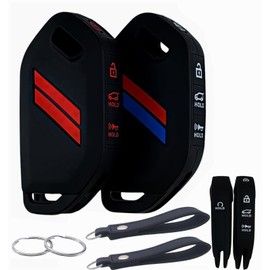 REPROTECTING Silicone Rubber Key Fob Cover Compatible with Kia Sportage K4 K5 Telluride Sorento (2022-2026) (Black with White/Black with red, 5 Buttons)