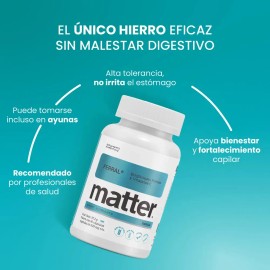 Matter Ferral Hierro Bisglicinato Ferroso y Vitamina C, Alta absorción, Previene Anemia y Fatiga, 60 capsulas