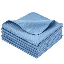 SINLAND Absorbent Quick Drying Microfiber Glass Cleaning Cloth Kitchen Dish Cleaning Towel Car Wash Towel 6 Pcs Cleaning Cloth (Blue, 15.7 x 15.7 inches (40 x 40 cm)