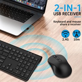 Wireless Mouse and Keyboard Combination, Full-Size Computer Keyboard with Calculator Button, 1600 DPI Ergonomic Mouse, Ultra-Thin Wireless Keyboard and Mouse Set for Laptops Windows Mac - Black