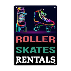 ERMUHEY Roller Skate Rental Sign Metal Tin Signs for Skating Rink/Outdoor/Driveway/Garages/Man Cave Wall Decor Poster Sign 12x8 Inch
