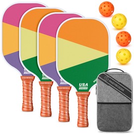 Mayboom Pickleball Paddles Set of 2 or 4, USAPA Approved Pickleball Paddles Set with 4 Pickleball Balls and Pickleball Carry Bag, Fiberglass Pickle Ball Rackets 2 Pack for Beginners(Patchwork G&P)
