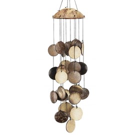 Coconut Shell Wind Chimes Outdoor, Handmade Wooden Wind Chimes Bamboo for Outside, Half Coconut Wood Top, Low Deep Tone Wooden Chimes Outdoor Indoor Home Décor 29 inch