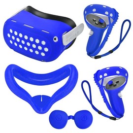 VR Gaming Device Protective Case Kit for Oculus Quest 2, Includes Face Cover, Controller Grip Cover, Lens Cover, Wearable Accessories, Male Game Room Accessories, Gaming Protective Accessories, Gaming Accessories - Color: Royal Blue, Specification: 1 set