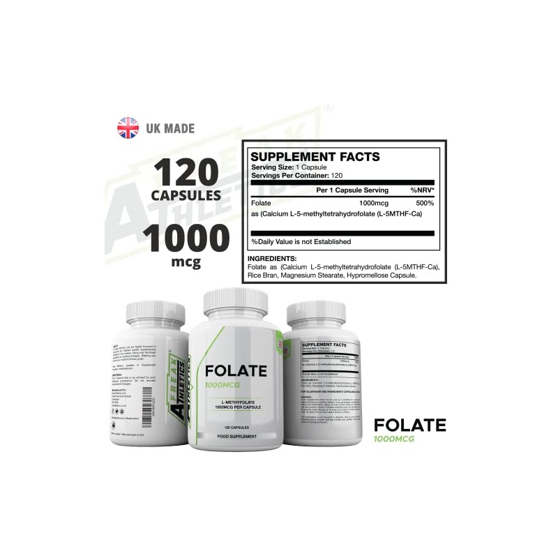 Folate 1000mcg (L-Methylfolate) 120 Capsules, 5-MTHF Active Form of Folic
