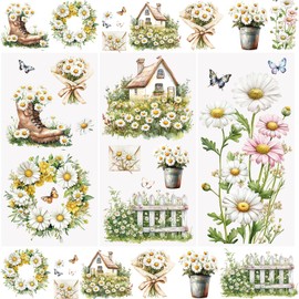 WANDIC 3 x Daisy Flower Transfer Stickers Waterproof for DIY Scrapbooking Photo Album Furniture