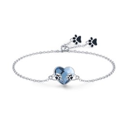 Dog Paw Bracelet 925 Sterling Silver Heart Dog Bracelets Puppy Paw Print Animal Bracelet Adjustable Bracelet Jewellery Gift for Women Girls, Sterling Silver