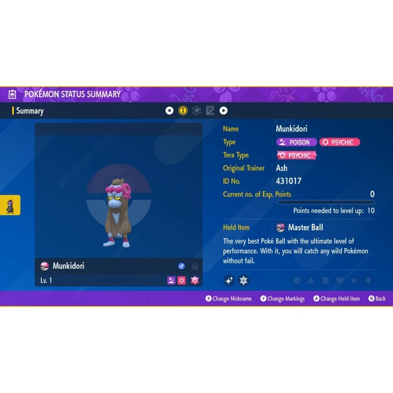 Pokémon ☆ Shiny Munkidori 6Ivs Shiny Legendary Pokémon Scarlet and