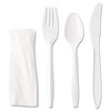 Primesource 250 Heavy Weight Plastic White Cutlery Kits Individually Wrapped Sets Includes Tea-Spoon, Fork, Napkin, Knife, Disposable (4-in-1)