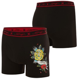 ED HARDY Men's Underwear Boxer Briefs - Comfortable, Breathable, Stylish Design 4 Pack, Roses, Skull, Mermaid, Large