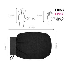 Forwind 2Pcs Exfoliating Bathing Gloves Body Scrub Exfoliating Gloves Bath Massage Gloves With Hanging Loop For Men And Women（Black) (Black+Pink)