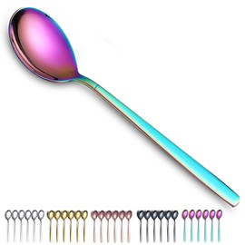 Rainbow Dinner Spoons 6 Pieces, Kyraton 19cm Stainless Steel Titanium Plating Rainbow Table Spoons, Dessert Spoons, Cutlery Spoons Set, Dishwasher Safe.