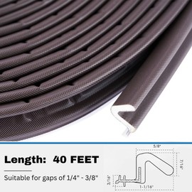 V Shape Weather Stripping Kerf Weatherstrip, 40 Ft Flex Strip Foam Door Seal Frame Insulation Side Jamb Bottom Groove Gap Filler Soundproof V Weatherstripping (Dark Brown)