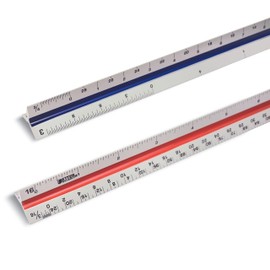 Better Office Products Triangular Ruler, 12 inch Metal Ruler, Triple Sided Color Coded, Imperial Scale Measurements, Drafting Ruler, Architect Ruler (2 Pack)