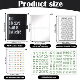 Aliceset 100 Envelopes Money Saving Challenge Binder, Easy and Fun Way to Save 5, 050, Budget Binder Savings Challenge Book with Cash Envelopes for Budgeting Planner Saving Money(Black, White)