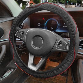 Funda para volante de automóvil, funda de piel de microfibra, protector de volante de piel de 15 pulgadas, elástico transpirable, antideslizante, universal para coches, camiones, SUV, camionetas (rojo)