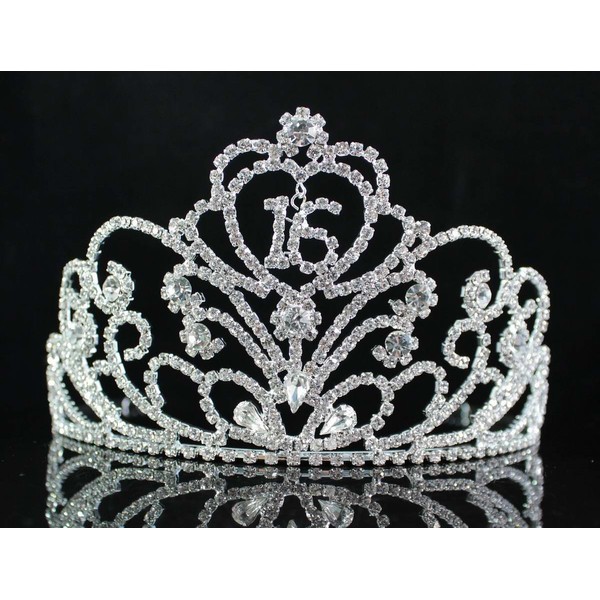 Sweet Sixteen 16 Years Old 16th Birthday Party Princess Clear White Austrian Rhinestone Tiara Crown With Hair Combs Jewelry T1863 Silver